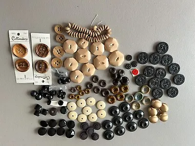 Vintage Lot Buttons Mixed Materials/Designs Wood Leather Navy Anchor • $39.99