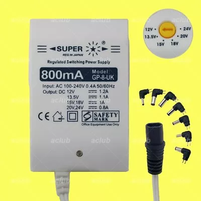 $28.50 • Buy 0.8A Regulated AC/DC Power Supply Adapter 100V-240V To 12V 13.5V 15V 18V 20V 24V