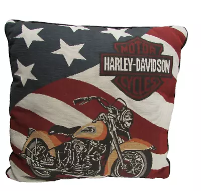 Vintage Harley Davidson Motorcycle Stars &Stripes Motorcycle Throw Pillow 16X16 • $15