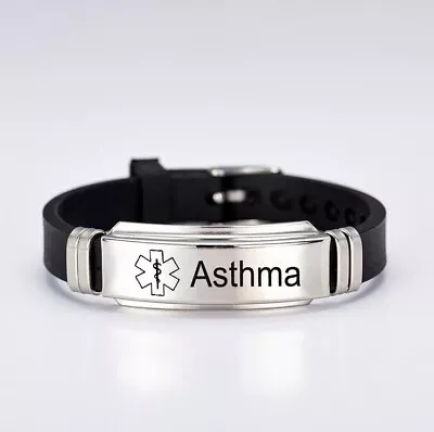 Medical ALERT Bracelet Stainless Steel Adjustable Epilepsy COPD Asthma Black  • £4.75