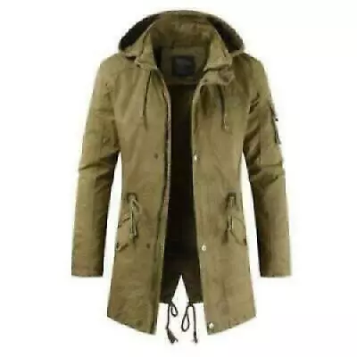 Men Hooded Back Split Zipper Trench Coat Outwear Slim Fit Jacket Stand Collar Sz • $56.95