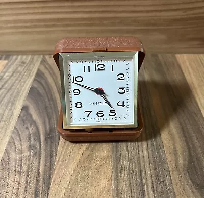 Vintage Westclox Travel Alarm Clock - Square - Tan Case Working • £5.99