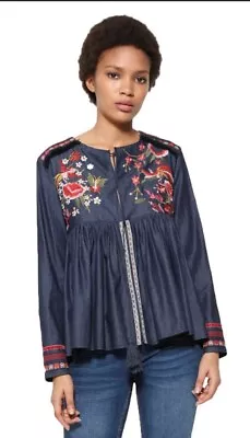 Desigual Rare Embroidered Vetta Blouse Swing Jacket Size M 12 NWT Boho Gypsy • $119