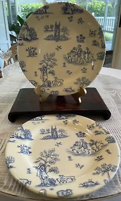 Vtg Wood & Sons Blue And White Toile Dessert Plates Whimsical Cottage Core • $18