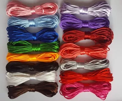Satin Cord 2mm Satin Nylon Cord Rattail Thread Kumihimo Macrame 10 Metres • £2.39