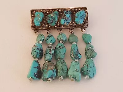 Turquoise Gold Filled Pin Brooch Vintage Nicely Made Southwest • $89.95