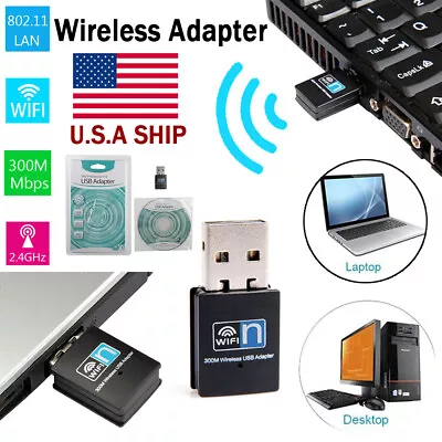 300Mbps Mini USB WiFi Wireless Adapter Network Receiver Lan Card For All Windows • $7.27