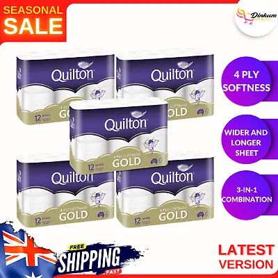 $45.14 • Buy 60 Quilton Gold Toilet Paper 4 Ply 140 Sheets 2Ply Tissue Papers Rolls Roll