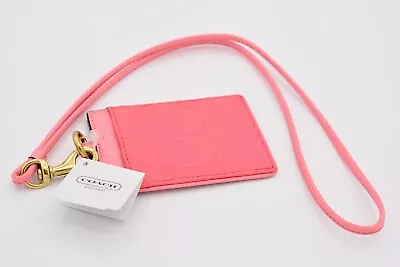 COACH Signature C Lanyard Badge ID Card Case Holder Coral Pink NWT • $85.16