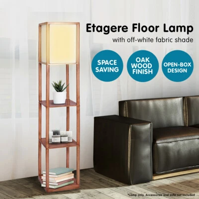 $79 • Buy  Sarantino Plastic Etagere Floor Lamp Off-White Fabric Shade Reading Wood Finish