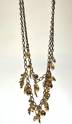 Vintage Necklace Trifari Acorn Leaf Double Strand Charm Dangle Goldtone • $52