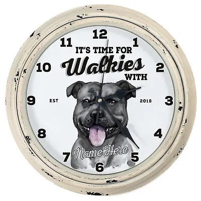 Personalised Kitchen Clock Staffy Round Wall Hanging Dog Home Cute Gift DC32 • £22.95