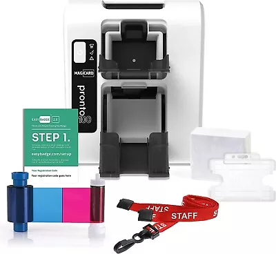 Magicard Pronto 100 ID Card Printer Bundle Ribbon Cards Lanyards Holder Software • £1090