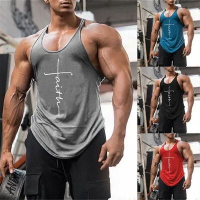 Gym Vest Racerback Bodybuilding Muscle Shirts Stringer Plain Tank Tops Fitness • £7.18