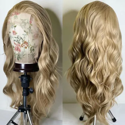 UK 24inch Lace Front Wig Heat Resistant Hair Full Head Wavy Ash Blonde Fashion • £29.99