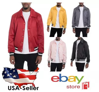 Satin Bomber Jacket Vintage Bomber Jacket Collar Stripe Solid Silk Bomber • $26.99