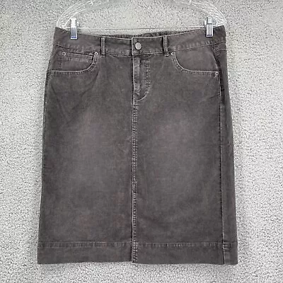 J Jill Corduroy Pencil Skirt Women 10 Gray Stretch Slit Bottom Front Zip Button • $24.99