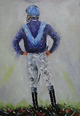 Jockey Horse Racing Original Oil Painting Wall Art Jockey Horse Painting Silks • £19.99