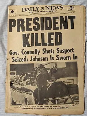 $75 • Buy President Kennedy Jfk Assassination New York Daily News Newspaper Nov 23, 1963.
