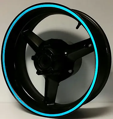 BLUE REFLECTIVE MOTORCYCLE Or CAR WHEEL STRIPES RIM STICKERS TAPE DECALS 17 Inch • $16.49