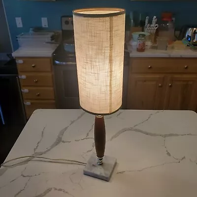 1960s Table Lamp Of Wood With Marble Base Shade Included  • $32.20