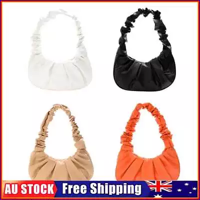 $12.90 • Buy Solid Color Pleated PU Shoulder Underarm Bag Women Large Top-handle Handbags