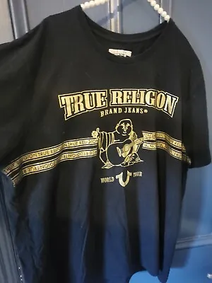 £8 • Buy True Religion Black T Shirt With Gold Buddha Motif In XL