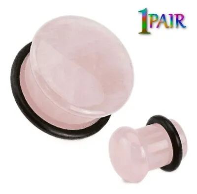 Pair 8g-25mm PINK ROSE QUARTZ STONE PLUGS Single Flare Gauges Organic Ear 1510 • $9.95