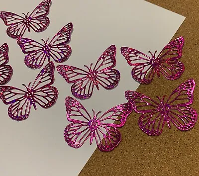 10 X Gorgeous Pink Hologram Card Die Cut Butterflies Wedding Party Decorations • £1.95