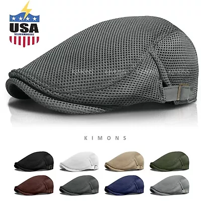 Flatcap Summer Men's Breathable Mesh Ivy Cap Beret Newsboy Hat Gatsby Cabbie II • $9.95