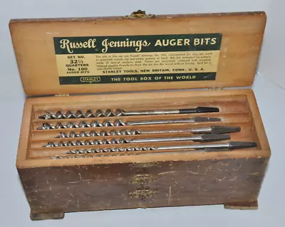 Vintage Russell Jennings 13x Auger Bits Set No. 32 1/2 With Wooden Box (Stanley) • $149.99