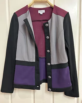 Queenspark Jacket Cardigan Women Size 8 Purple Grey Black Stretch As New • $29