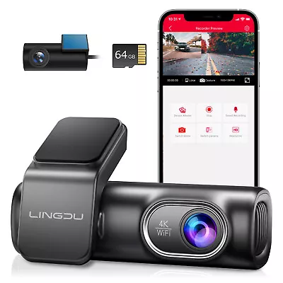 LINGDU 4K Dash Cam Front And Rear 1080P Built-in 5GHz WiFi GPS Dual Dash Camera • $101.99