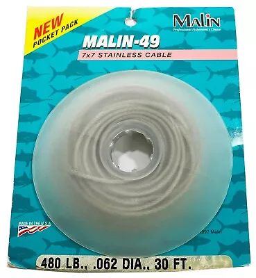 Malin 49 7x7 Stainless Cable 480 LB 30 Ft Pocket Pack Spool • $19.99