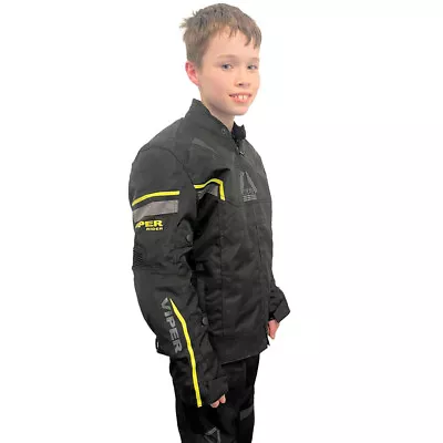 Kids Motorcycle Motorbike CE Protective Jacket & Trouser Waterproof Cordura Blac • £69.99