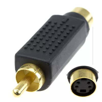 SVHS 4 Pin S-Video To Composite RCA Phono Converter Adapter GOLD • £2.94