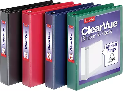 Cardinal 1.5 Inch 3 Ring Binder D Ring Assorted Black Red Blue Green 4 • $27.74