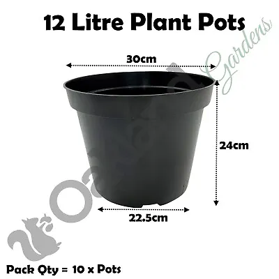 12 Litre Black Plant Pots Plastic Round Flower Pot  L LT High Quality Qty = 10 • £22.70