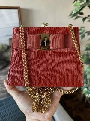Authentic Salvatore Ferragamo Lizard Skin Orange Mini Crossbody Bag • $350