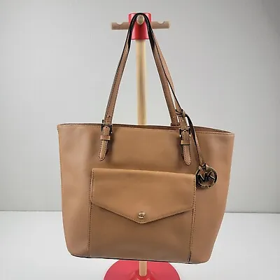 Michael Kors Jet Set Item Luggage Tan Leather Tote Shoulder Bag Handbag Purse  • $59.99