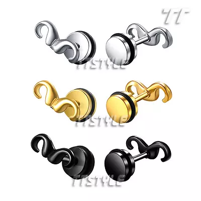 TTstyle Surgical Steel Mustache Fake Ear Plug Earrings Choose Colour  • $4.53