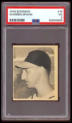 1948 Bowman Warren Spahn Rookie PSA 3 VG RC #18 HOF Baseball Card • $320