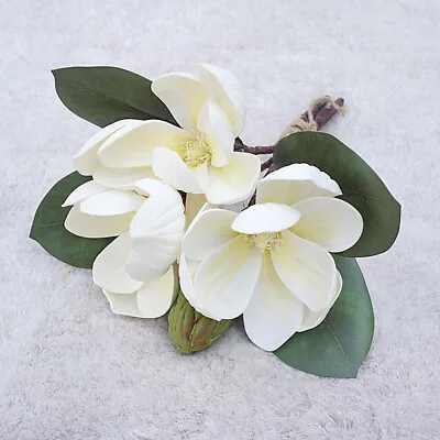 Artificial Magnolia Flowers Plastic Fake Plant Home Bouquet Garden Decoration UK • £7.43