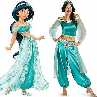Halloween Aladdin Princess Jasmine Adult Cosplay Party Fancy Dress-Up Costume~ • £23.79