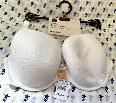 NEW! Debenhams 32DD White Padded Full Cup Underwired Bra With Memory Foam Cups • £15.99