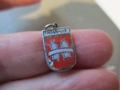 Antique Vintage Old Innsbruck German Silver Enamel Travel Shield Charm Pendant • $9.99