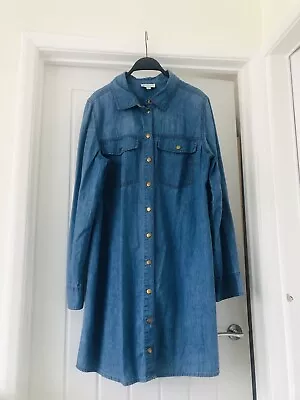 WAREHOUSE Denim Blue Shirt Dress Long Sleeve UK 16 • £34