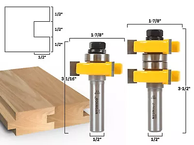 1-1/2  2 Bit Tongue And Groove Router Bit Set - 1/2  Shank - Yonico 15224 • $49.95