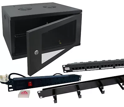 6u 450mm Deep Wall Data Cabinet 6 Way PDU 24 Way Data Panel & Management Bar Lot • £136.10