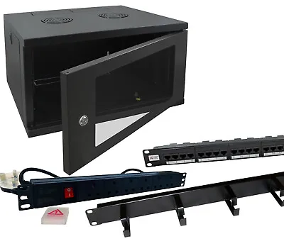 Network Data Cabinet 6u 450mm Deep 6 Way PDU 24 Way Panel & Management Bar Lot • £136.10